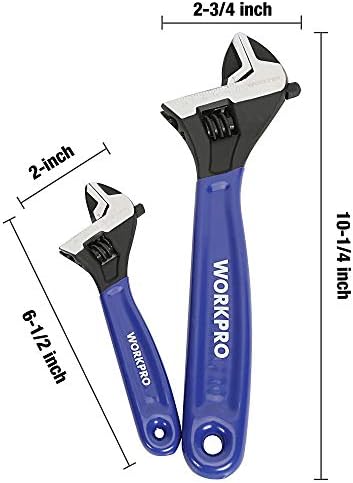 WORKPRO 2-Piece Adjustable Wrench Set, 6-Inch & 10-Inch Wide Jaw Black Oxide Wrench, Cr-V Steel, Metric & SAE Scales, Max Jaw Opening 15/16" & 1-5/16", for Home Repairs, Plumbing, Garage Work