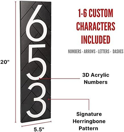 Discovered Designs – 20” Custom Address Number Sign - Black or White – Vertical or Horizontal – Made in USA (Black 20 inch Vertical) - House Numbers for Outside Modern