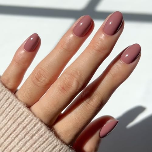 Glamnetic Press On Nails - Fall Mauve | Opaque Muted Blush Mauve Short Oval False Nails, Reusable Stick On Fake Nails with Glue | Salon Quality | 15 Sizes - 30 Nail Kit