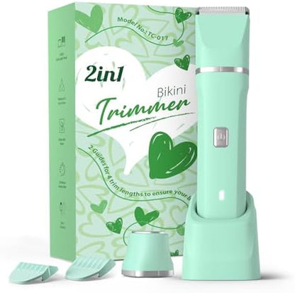 Dermave Bikini Shaver - Dusk Razor with Dual Head Electric Shaver (Body & Facial), IPX7 Waterproof Design, Painless Trimmer for Underarm/Legs/Bikini Line, Fashion Self-Care Gifts for Her (Green)