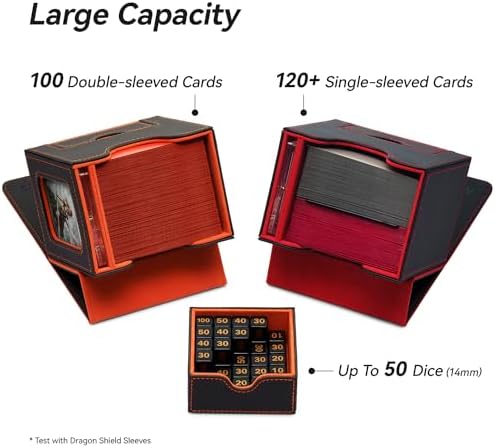 Card Deck Box for MTG Commander - Patented Design, Commander Display, Fits 100 Double-Sleeved Cards, 35pt Card Brick & Dice Tray - Blue/Yellow