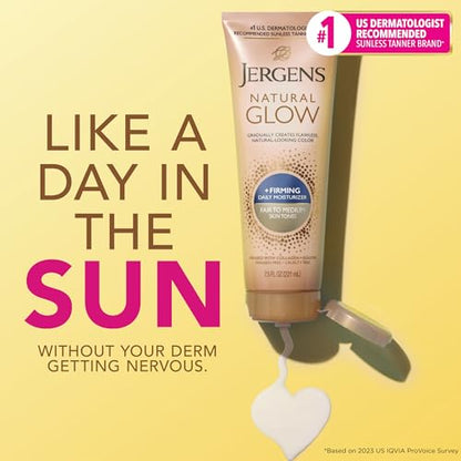Jergens Natural Glow +Firming Self Tanner Body Lotion, Fair to Medium Skin Tone, Sunless Tanning Moisturizer with Collagen and Elastin. Helps to Visibly Reduce Cellulite, 7.5 Fl Oz (Pack of 2)