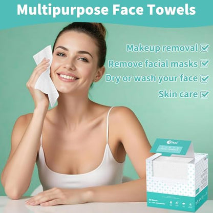 Face Towels, 10"×12" Disposable Face Towel, Face Towelettes XL, Ultra Soft Makeup Remover Dry Wipes, Thick Face Towel for Cleansing, 200 Count (4 Pack)
