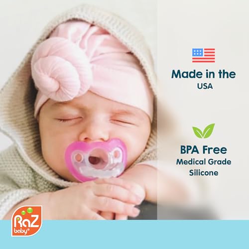 RaZbaby Jollypop Pacifier for Newborns & Up, USA Made, Natural Shaped Orthodontic Binky, Lovingly Shared in NICUs & Hospitals Worldwide, Medical-Grade 100% BPA-Free - 0-3 Months, 6 Pack - Variety