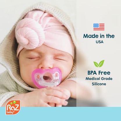 RaZbaby Jollypop Pacifier for Newborns & Up, USA Made, Natural Shaped Orthodontic Binky, Lovingly Shared in NICUs & Hospitals Worldwide, Medical-Grade 100% BPA-Free - 0-3 Months, 6 Pack - Variety