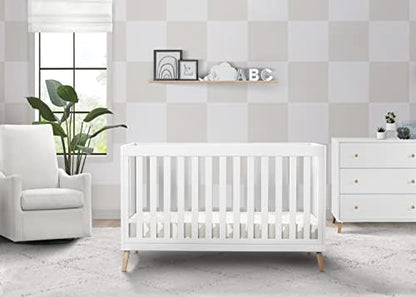 Delta Children Essex 4-in-1 Convertible Baby Crib, Bianca White with Natural Legs