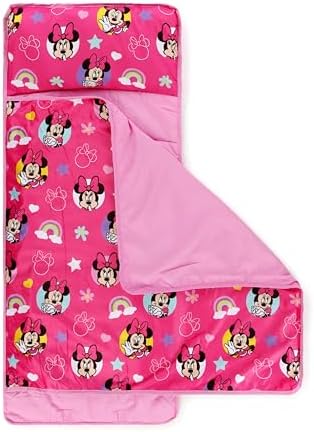 Jay Franco Toddler Nap Mat with Built-in Pillow and Blanket - Soft 46 x 20-inch Microfiber Kids Sleeping Bag for School or Sleepover, Pink - Minnie Mouse