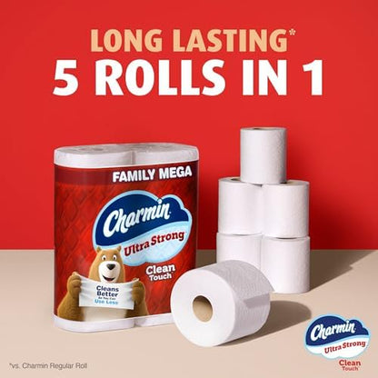 Charmin Ultra Strong Clean Touch Toilet Paper, 24 Family Mega Rolls = 120 Regular Rolls