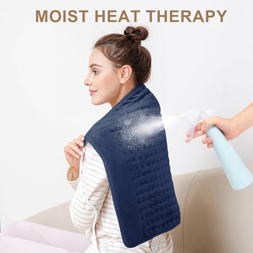 Heating Pad-Electric Heating Pad for Back,Neck,Abdomen,Moist Heated Pad for Shoulder,Knee,Hot Pad for Arms and Legs,Dry&Moist Heat & Auto Shut Off(Dark Blue, 12''×24')