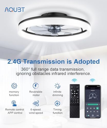 Ceiling Fans with Lights and Remote, 20" Modern Low Profile Ceiling Fan with Light, Stepless Color Temperature Change and 6 Speeds for Bedroom, Kids Room and Living Room (Black)