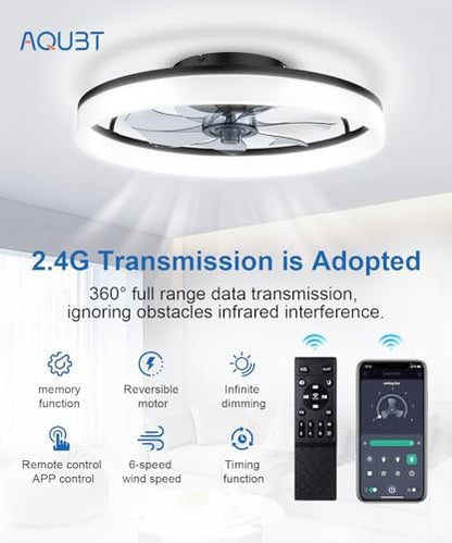 Ceiling Fans with Lights and Remote, 20" Modern Low Profile Ceiling Fan with Light, Stepless Color Temperature Change and 6 Speeds for Bedroom, Kids Room and Living Room (Black)