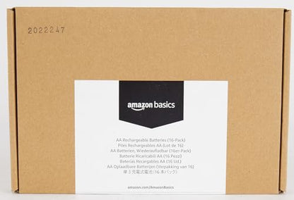 Amazon Basics 16-Pack Rechargeable AA NiMH Batteries, 2000 mAh, 1.2V, Recharge up to 1000x Times, Pre-Charged