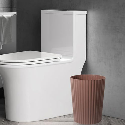 JiatuA Small Trash Can Plastic Wastebasket Round Garbage Container Bin for Bathroom, Kitchen, Bedroom, Home Office, College Dorm, Brown
