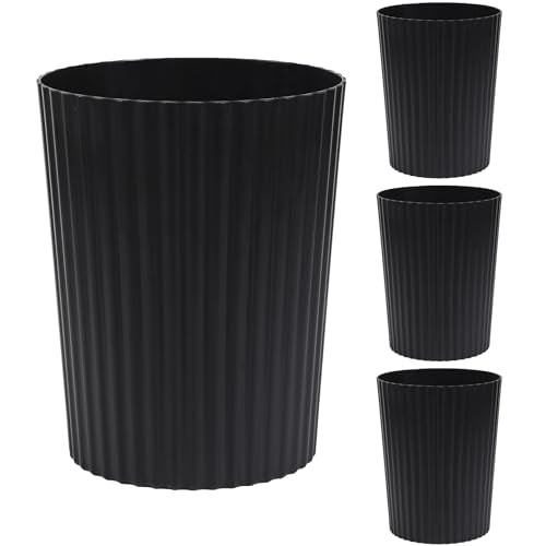 JiatuA Small Trash Can Plastic Wastebasket Round Garbage Container Bin for Bathroom, Kitchen, Bedroom, Home Office, College Dorm, Black 4 Pack