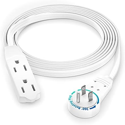 Maximm Cable 6 Ft 360° Rotating Flat Plug Extension Cord/Wire, 16 AWG Multi 3 Outlet Extension Wire, 3 Prong Grounded Wire - White - UL Certified