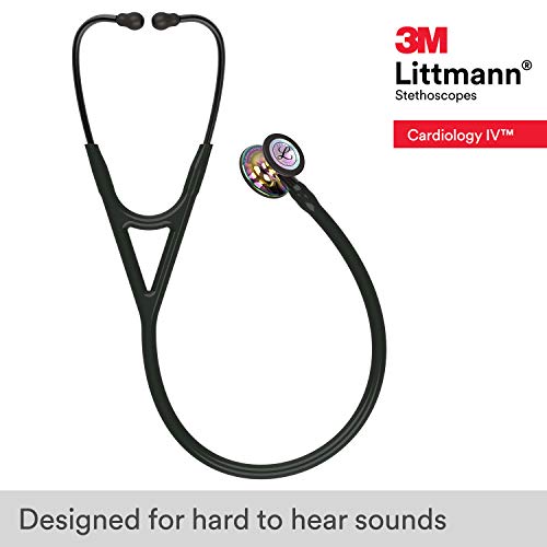 3M Littmann Cardiology IV Diagnostic Stethoscope, 6240, More Than 2X as Loud, Weighs Less, Stainless Steel High Polish Rainbow-Finish Chestpiece, 27" Black Tube, Smoke Stem, and Headset