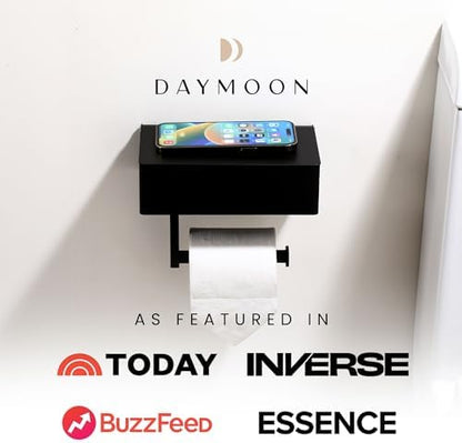 Day Moon™ Matte Black Toilet Paper Holder with Shelf, Wipe Holder for Bathroom Flushable Wipes Dispenser Toilet Paper and Wipes Holder Toilet Paper Holder with Storage