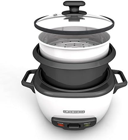 BLACK+DECKER 16-Cup Rice Cooker, 8-Cup Uncooked Rice, Steaming Basket, Removable Non-Stick Bowl, One Touch, Keep Warm