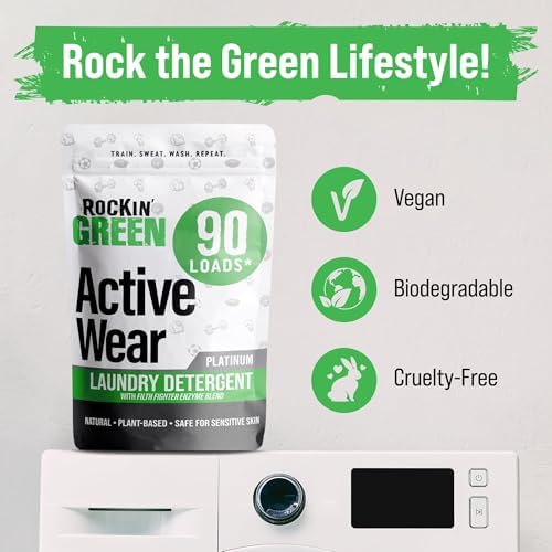 Rockin' Green Laundry Detergent, Plant based, All Natural Laundry Detergent Powder, Vegan and Biodegradable Odor Fighter, Safe for Sensitive Skin (Active Wear 90 Loads - Unscented)