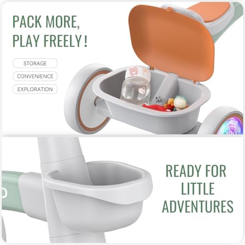 SEREED Colorful Lighting Toddler Tricycle for 2-5 Years Old Boys Girls, Adjustable Seat&Handlebar Trike, Removable Basket, Birthday Gift Idea for Kids Ages 2+ (Green)
