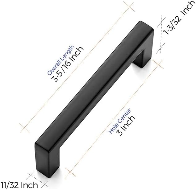 Ravinte 30 Pack Solid 3 Inch Center to Center Slim Square Bar Drawer Handles for Kitchen Cabinet Hardware Matte Black