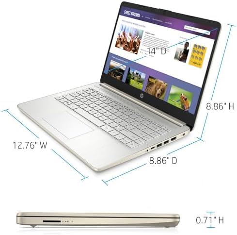 HP Touchscreen Laptop Computer for College Student Home Study, 1-Year Office, 16GB RAM, 512GB PCIe SSD, Intel Processor, 14 inch, WiFi 6, Bluetooth, HDMI, Windows 11 Home S, Pale Gold