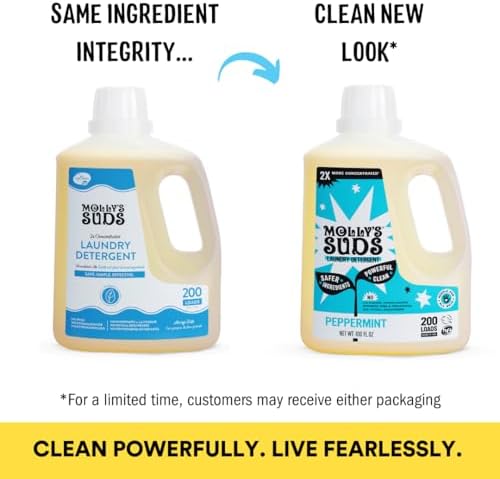 Molly's Suds Liquid Laundry Detergent | Clean Laundry Detergent Soap for Sensitive Skin | 2x Concentrated, High Efficiency (HE) | Peppermint - 100 Loads