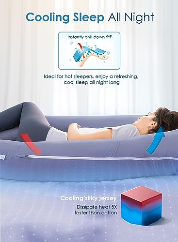 QUEEN ROSE Pregnancy Pillow, U Shaped Full Body Pillows for Sleeping Support, 55 Inch Maternity Pillow for Pregnant Women with Cooling Silky Cover, Blue