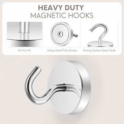 Neosmuk Magnetic Hooks, Cruise Ship Essentials, 120lb+ Heavy Duty Magnetic Hooks for Cruise Cabins, Refrigerator, Grill, Hanging, and Travel | Extra Strong Must-Haves Magnet Hook,Silver, Pack of 10