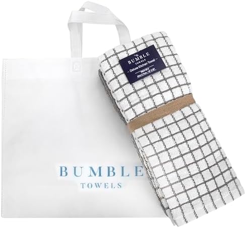 Bumble Kitchen Towels | 100% Cotton Dish Towels with Hanging Loop | 16"x 28" | 380GSM | Absorbent Kitchen Towel Set | 6 Pack, Gray