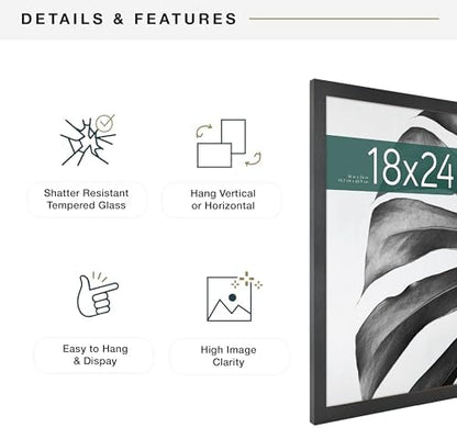 MCS Studio Gallery 18x24 Poster Frame Black Woodgrain, Vertical & Horizontal Wall Hanging Large Picture Frame for Photos, Posters & Art Prints (1-Pack)