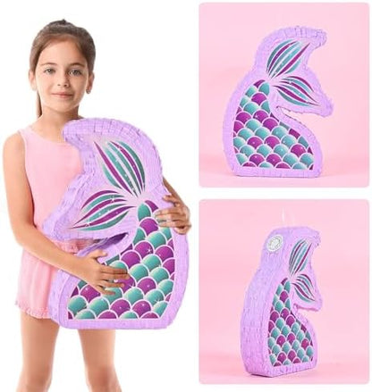 WERNNSAI Mermaid Piñata - Mermaid Party Supplies Piñata Bundle with Blindfold and Bat for Girls Kids Ocean Theme Birthday Party Game Carnival Activity Decorations (16.7" x 12.2" x 3.1")