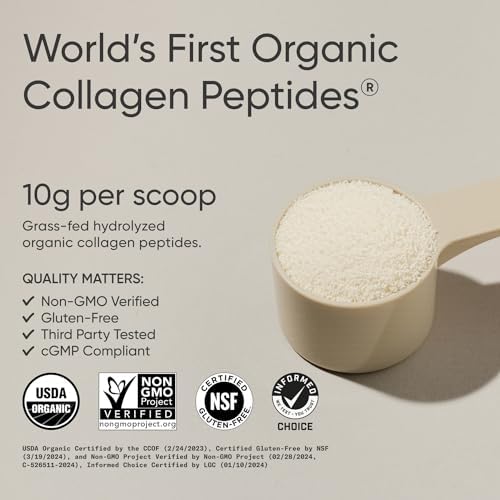 Sports Research Organic Collagen Peptides - Hydrolyzed Type I & III Collagen Protein Powder Made Sustainably from Grass-Fed Cows - Unflavored - 30 Servings