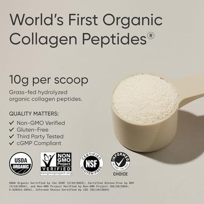 Sports Research Organic Collagen Peptides - Hydrolyzed Type I & III Collagen Protein Powder Made Sustainably from Grass-Fed Cows - Unflavored - 30 Servings