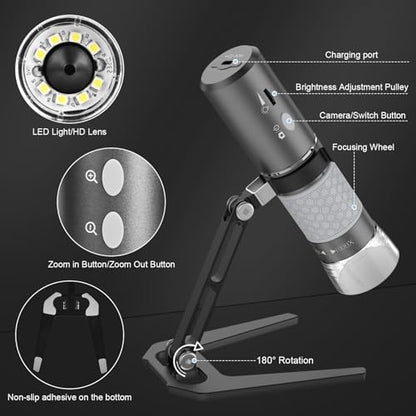 4K HD Wi-Fi Wireless Digital Microscope Camera Magnifier, Compatible for iPhone, iPad, Android Phones and PC