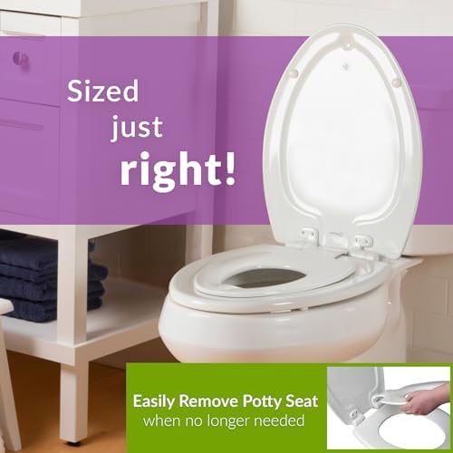 Mayfair NextStep2 Toilet Seat with Toddler Potty Training Seat Built-In, Slow Close, Easy Clean, Magnetic Removable Kids Seat, Made in USA, ELONGATED, White