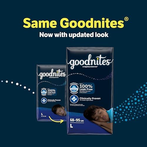 Goodnites Boys' Nighttime Bedwetting Underwear, Size Large (68-95 lbs), 34 Ct (2 Packs of 17), Packaging May Vary