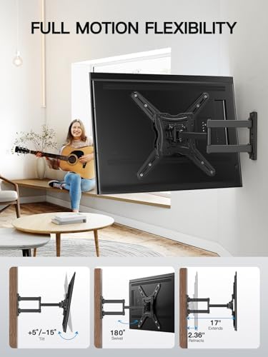 Pipishell Full Motion TV Wall Mount for 26-60 inch Flat or Curved TVs up to 77 lbs, TV Bracket Wall Mount with Articulating Arms, Extension, Tilt, Swivel, Leveling, Max VESA 400x400mm, PIMF7