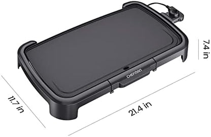 Chefman XL Electric Griddle with Removable Temperature Control, Immersible Flat Top Grill, Burger, Eggs, Pancake Griddle, Nonstick Extra Large Cooking Surface, Slide Out Drip Tray, 10 x 20 Inch