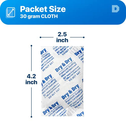 Dry & Dry 30 Gram [50 Packets] Silica Gel Packets Desiccants, Silica Packets - Rechargeable Silica Gel Packs, Silica Gel Packets, Desiccants Packets, Silica Gel