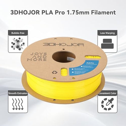 PLA Pro (PLA+) Filament 1.75mm, 3D Printer Filament PLA Plus, Cardboard Spool 3D Printing Filament PLA +, Dimensional Accuracy +/- 0.03 mm, Yellow, 1kg