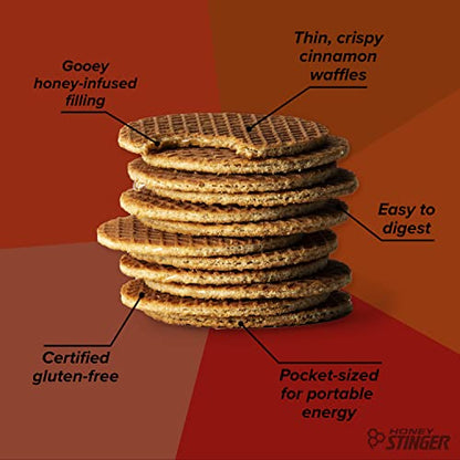 Honey Stinger Organic Gluten Free Cinnamon Waffle, Energy Stroopwafel for Exercise, Endurance and Performance, Sports Nutrition for Home & Gym, Pre and Post Workout, Box of 16 Waffles, 16.96 Ounces