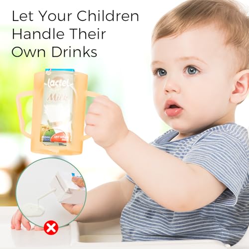 Momcozy Squeeze Pouch Holder for Food Pouches and Drink Boxes, Baby Pouch Holder Allows Baby to Self-feed and Avoid Messes, Baby Food Pouch Holder Handle is Easy to Grip, Comfortable, Green&Orange