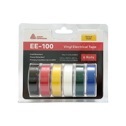 Electrical Tape, 72 Rolls General Use PVC Electric Tape, UL/CSA Listed 1/2 in x 20 ft Insulating Vinyl Tape for Electrical, Repairs, Automotive and Equipment, EE-100, Multi Colored