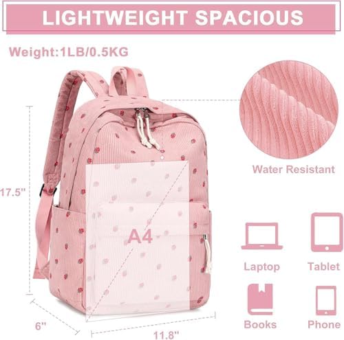 School Backpack for Teen Girls Bookbags Elementary High School Corduroy Laptop Bags Women Travel Daypacks