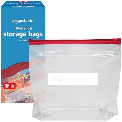 Amazon Basics Slider Gallon Food Storage Bags, Stand & Fill, 90 Count (Pack of 2)