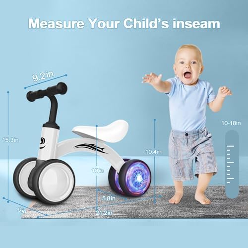 Colorful Lighting Baby Balance Bike Toys for 1 Year Old Boy Girl Gifts, 10-36 Month Toddler Balance Bike, No Pedal 4 Silence Wheels & Soft Seat First Riding on Toys, 1st Birthday Gifts