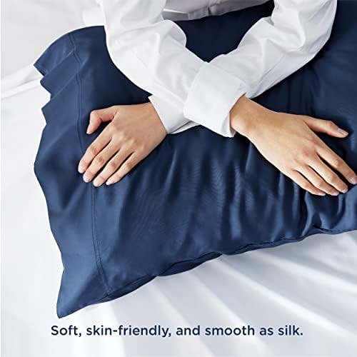 Bedsure Cooling Pillow Cases Queen Size Set of 2, Rayon Derived from Bamboo Cooling Pillowcases for Hot Sleepers, Cool Pillow Covers with Envelope Closure for Women Men, Navy Blue, 20x30 Inches