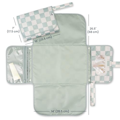 Tiny Twinkle Portable Diaper Changing Pad-Foldable Waterproof Changing Mat&Portable Changing Pad for Travel,Baby Changing Station with Smart Wipes Pocket&Storage (Sage Checkers)