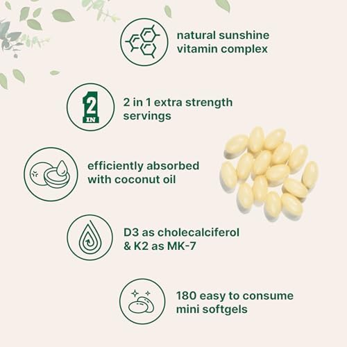 Micro Ingredients Vitamin D3 10,000 IU + K2 MK-7 200 mcg, 180 Softgels | Virgin Coconut Oil | 2-in-1 Bone, Immune & Heart Support | Easy to Swallow, Non-GMO